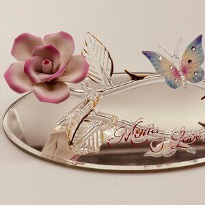 Mom I Love You Glass Rose Butterfly Figurine Mirror Base Gift for Mom Mother’s D